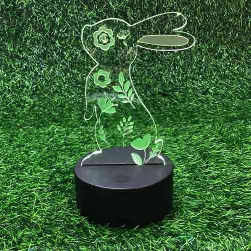 image 1 of Easter Floral Bunny Clear Acrylic Sign with LED Light Base