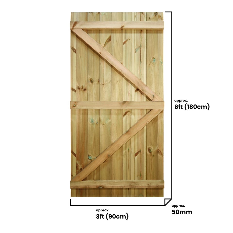 image 1 of Flat Top Wooden Garden Gate 6ft x 3ft Tongue & Groove Semi-Braced Treated Door