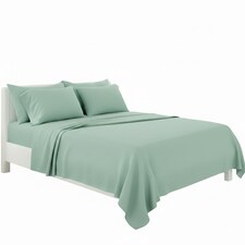 Plain Poly Cotton Easy Care Fitted Flat Sheet Matching Pillowcases Set | Green | King