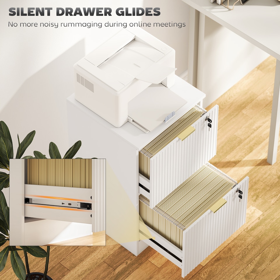 image 1 of Filing Cabinet, File Cabinet with 2 Lockable Drawers and Hanging Rails | White | White | 40 x 40 x 71 cm
