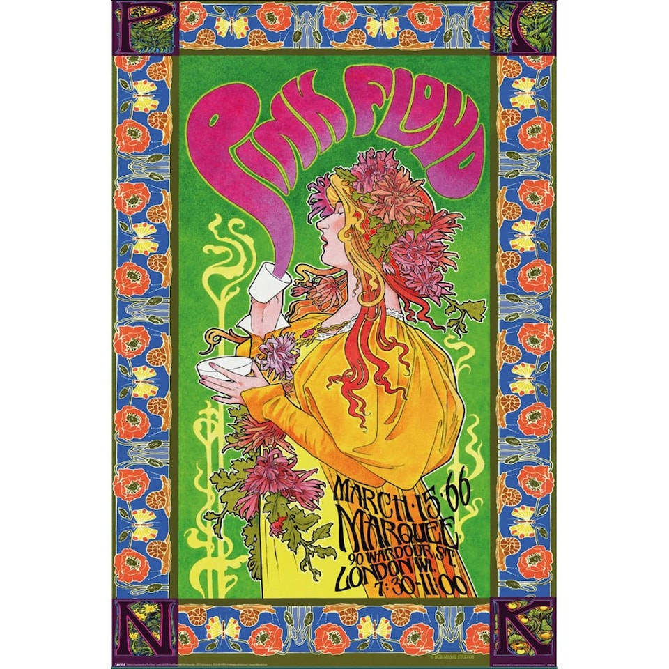 Pink Floyd Marquee Concert Poster - Green/Pink/Yellow - One Size