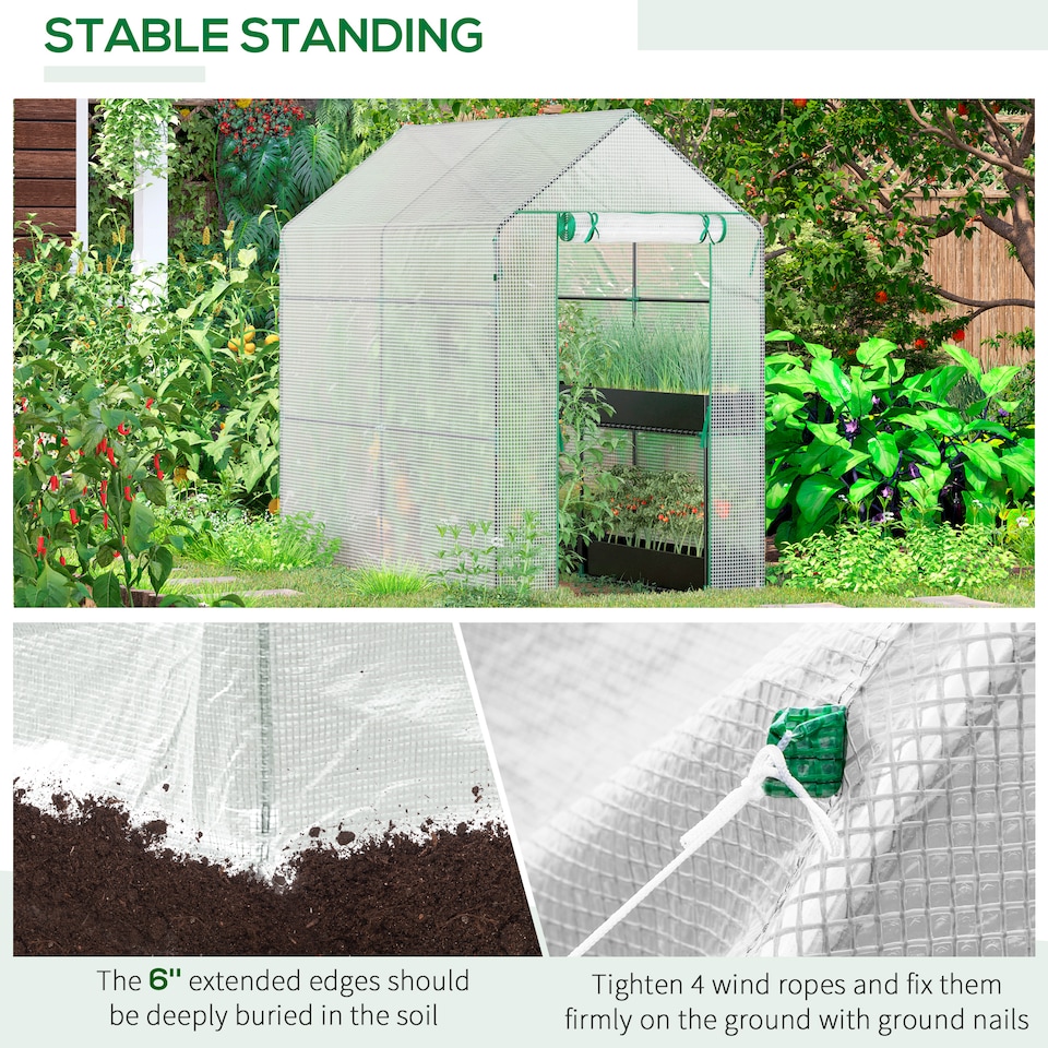 image 1 of Outsunny Walk in Greenhouse wShelves Steeple Grow House White