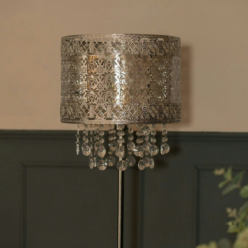 image 1 of ValueLights Enna Polished Silver Floor Lamp with Silver Tiered Shade