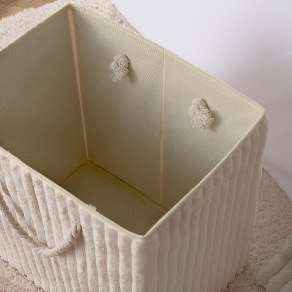 image 1 of OHS Ribbed Faux Fur Folding Laundry Basket Bag with Lid