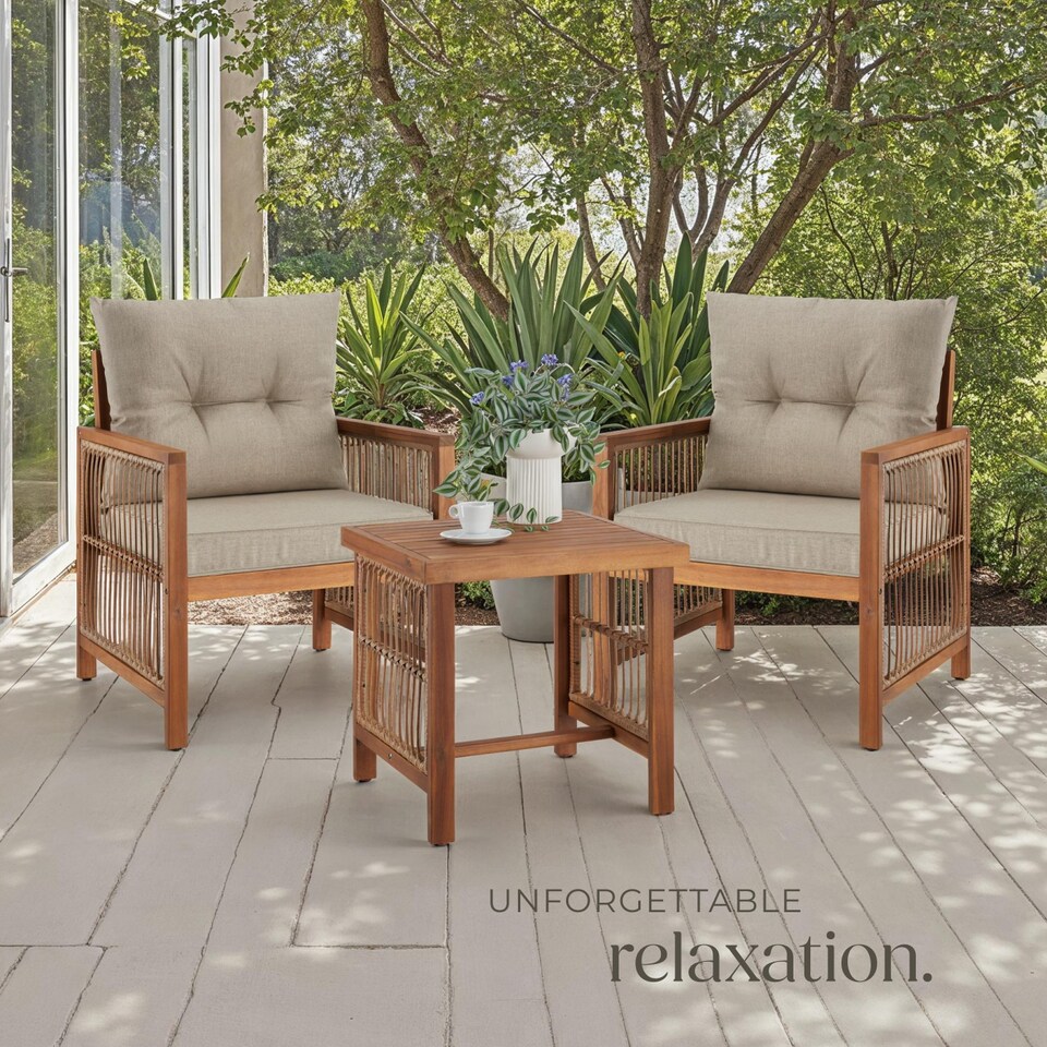 image 1 of Garden Furniture Eivissa with 2 Chairs, Side Table and Cushions in Elegant Rope Design