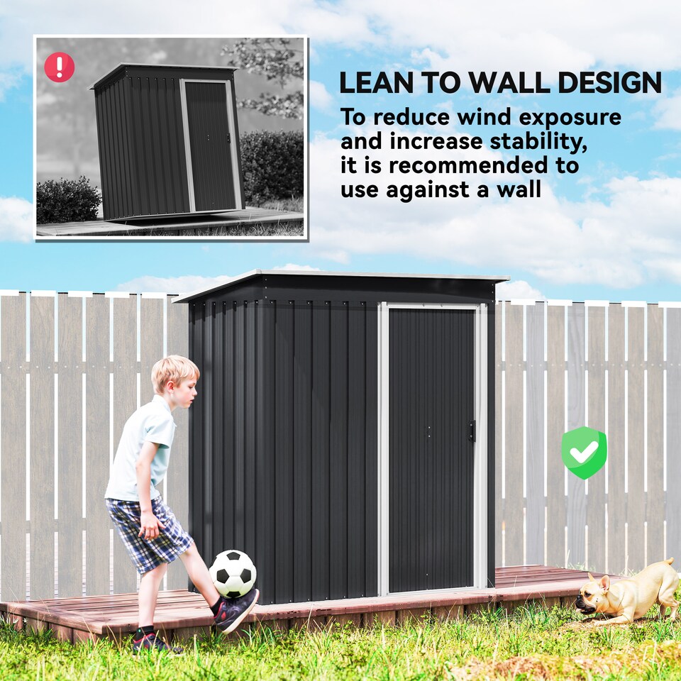 image 1 of Outsunny 5 x 3ft Garden Storage Shed Sliding Door Sloped Roof Tool, Black | Black