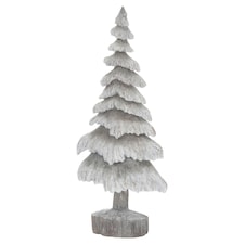 Hill Interiors Snowy Tree Wood Effect Carved Christmas Decoration - Grey - 47cm x 9cm x 21cm