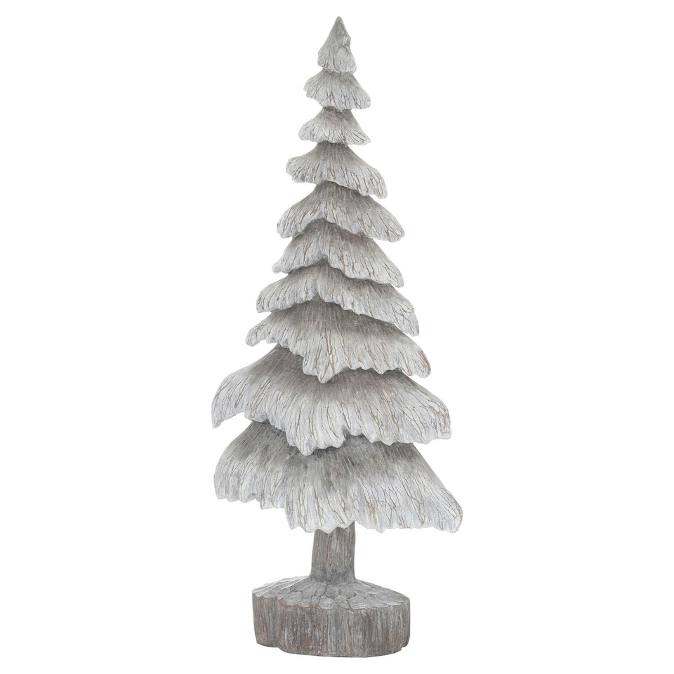 Hill Interiors Snowy Tree Wood Effect Carved Christmas Decoration - Grey - 47cm x 9cm x 21cm
