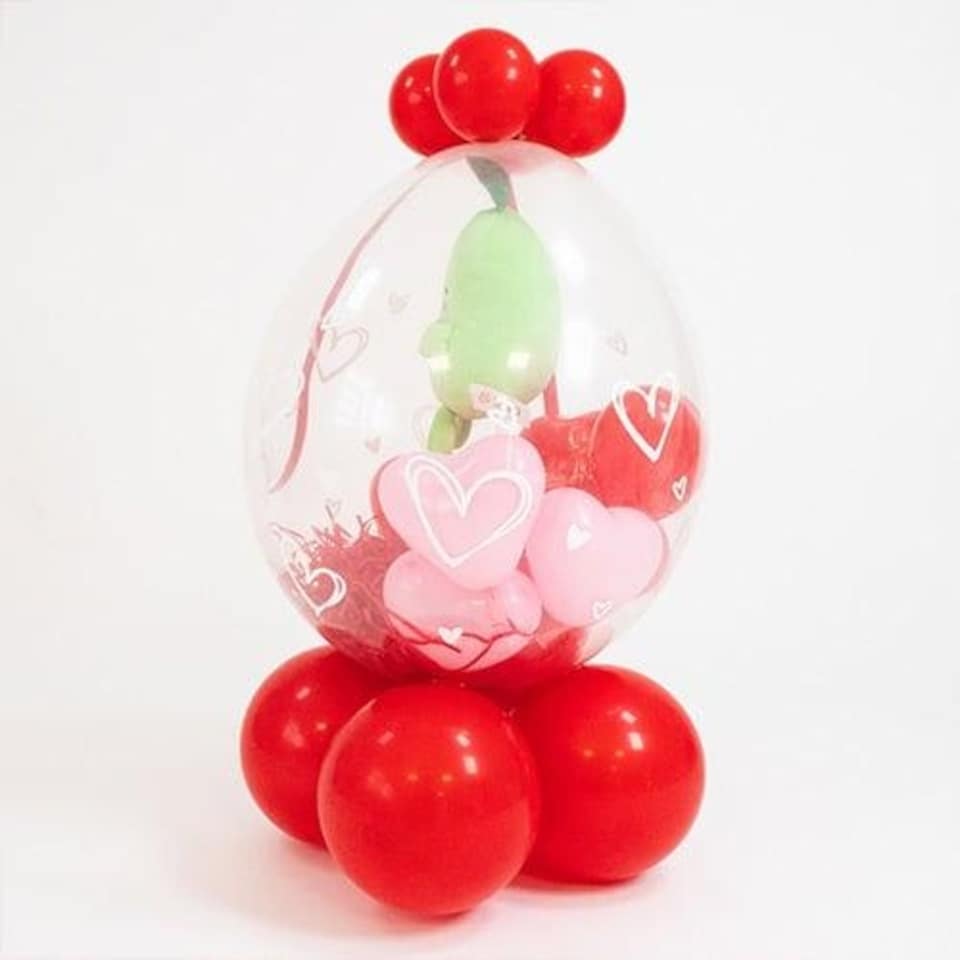 image 1 of Valentine's Day You're Pear-fect Hand Drawn Hearts Stuffed Balloon Display Keepsake Gift with Pear Plush Toy - Inflated Balloon In A Box Red
