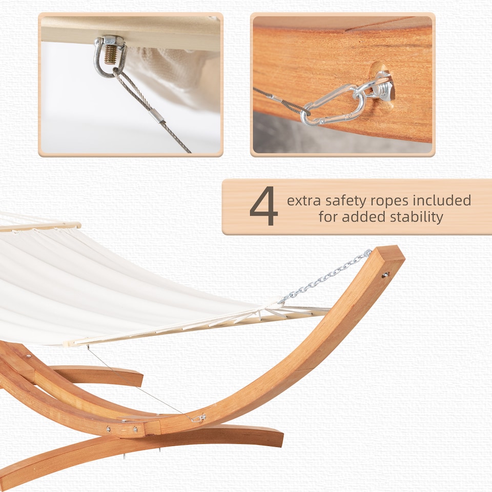 image 1 of Outsunny Outdoor Garden Hammock with Wooden Stand Swing Hanging Bed for Patio White | White