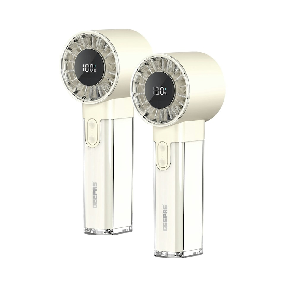 image 1 of GEEPAS Handheld Mini Fan Rechargeable and Portable Pack of 2 - White