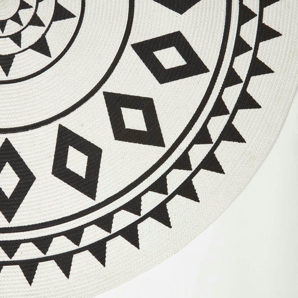 image 1 of Homescapes Lia White and Black Mandala Handoven Cotton Rug - 200 cm Round Black | 200 cm Round