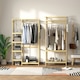image 2 of HOMCOM Bamboo Coat Rack w/ Hooks Hanging Rail and Storage Shelf for Entryway