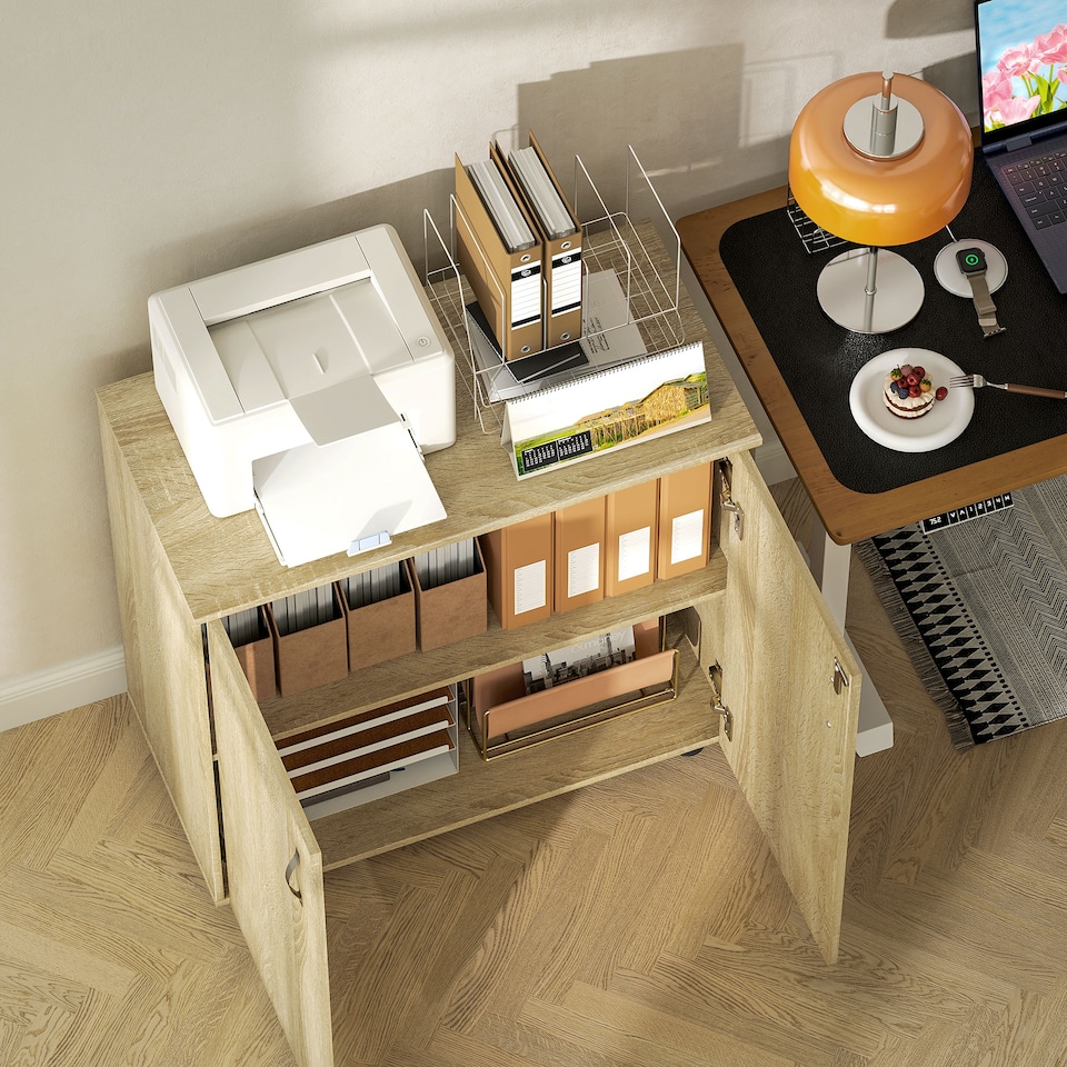 image 1 of Vinsetto Filing Cabinet with Locking Doors & Shelves, 2-Tier Lockable Storage Cabinet with 2 Keys for Home Office, 80W x 40D x 80H cm, Oak