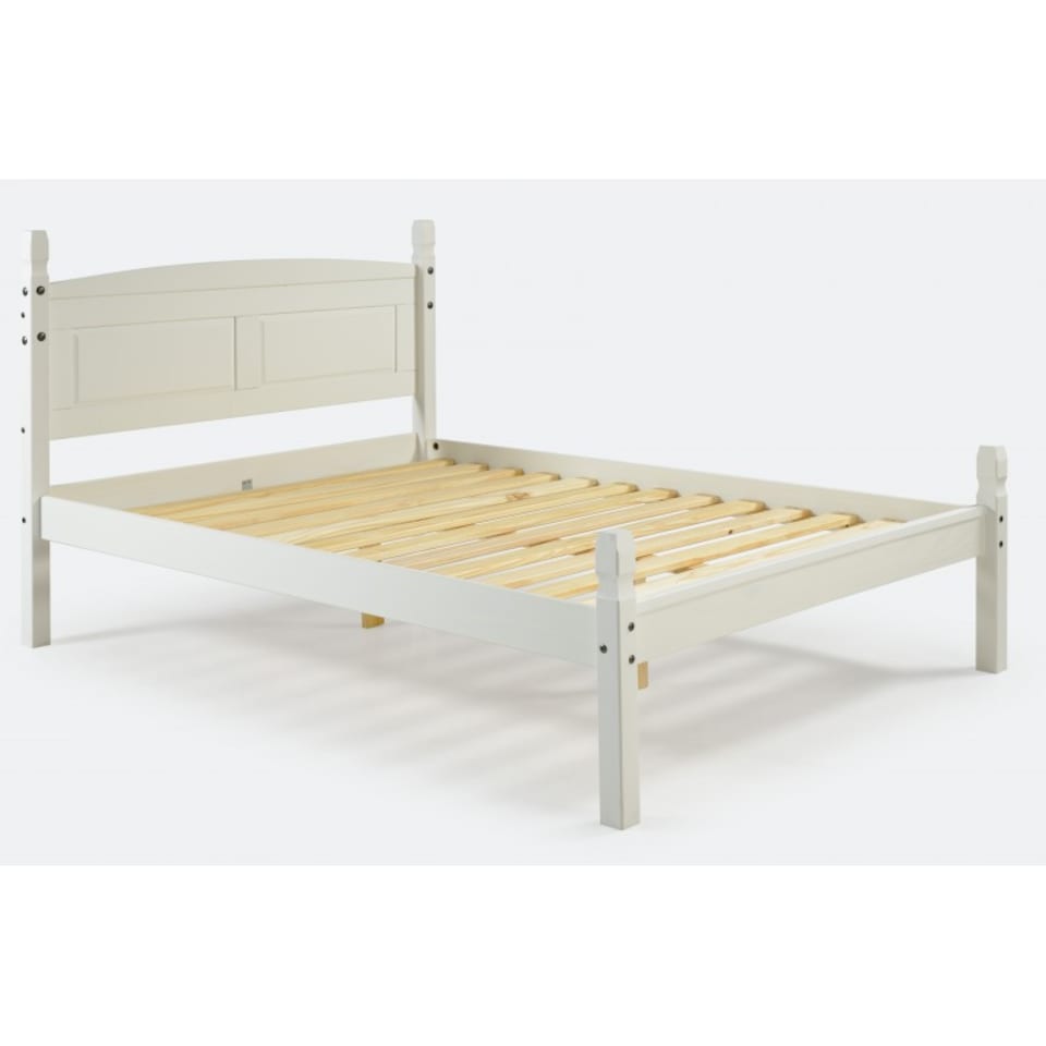 image 1 of Mercers Furniture Corona White 4'6" Double Low End Bed Frame Solid Wood Pine Wooden Bedroom 4ft6 with Mexican Styling