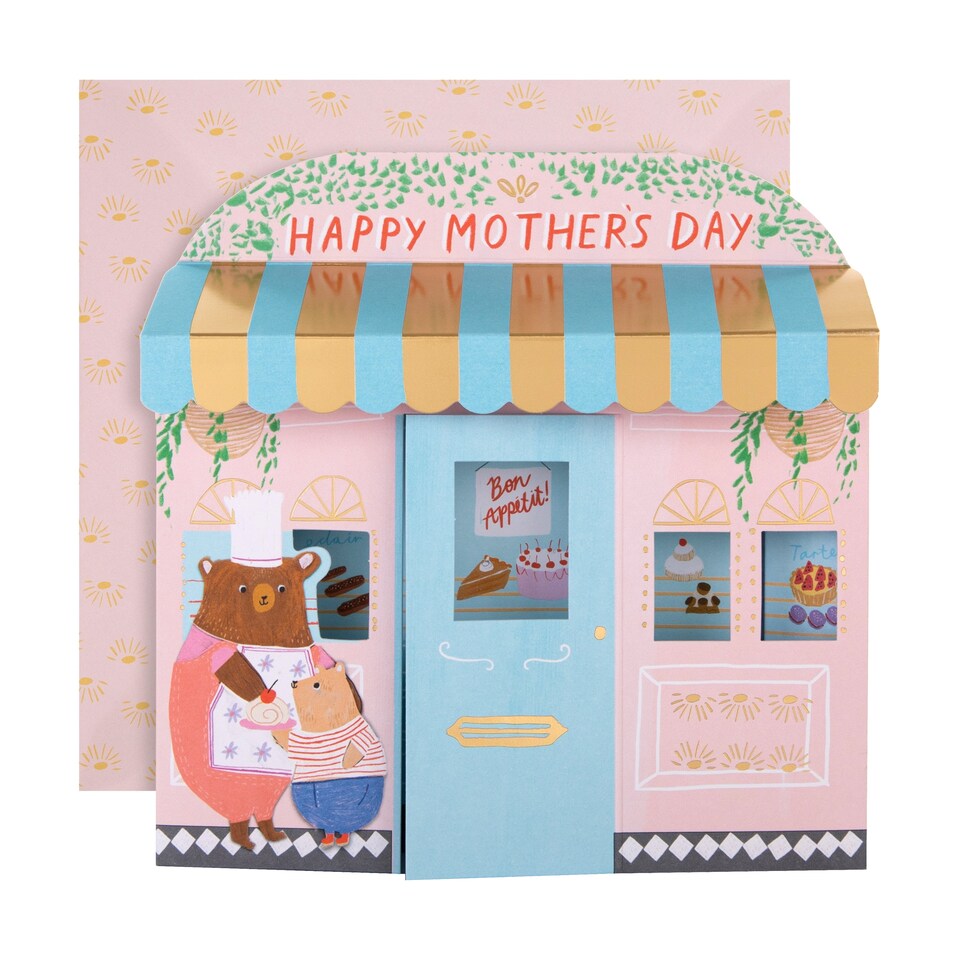 image 1 of Hallmark Happy Mother's Day Card - 3D Patisserie Shop | Multi | Flat: 16cm by 16cm,
Popped Up: 15.8cm by 15.7cm by 3.3cm