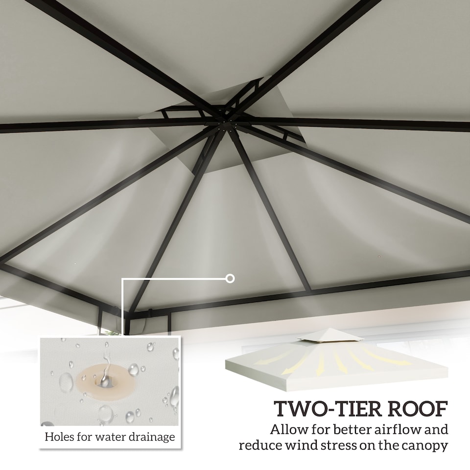 image 1 of Outsunny 3(m) 2 Tier Garden Gazebo Top Cover Replacement Canopy Roof Cream White | White