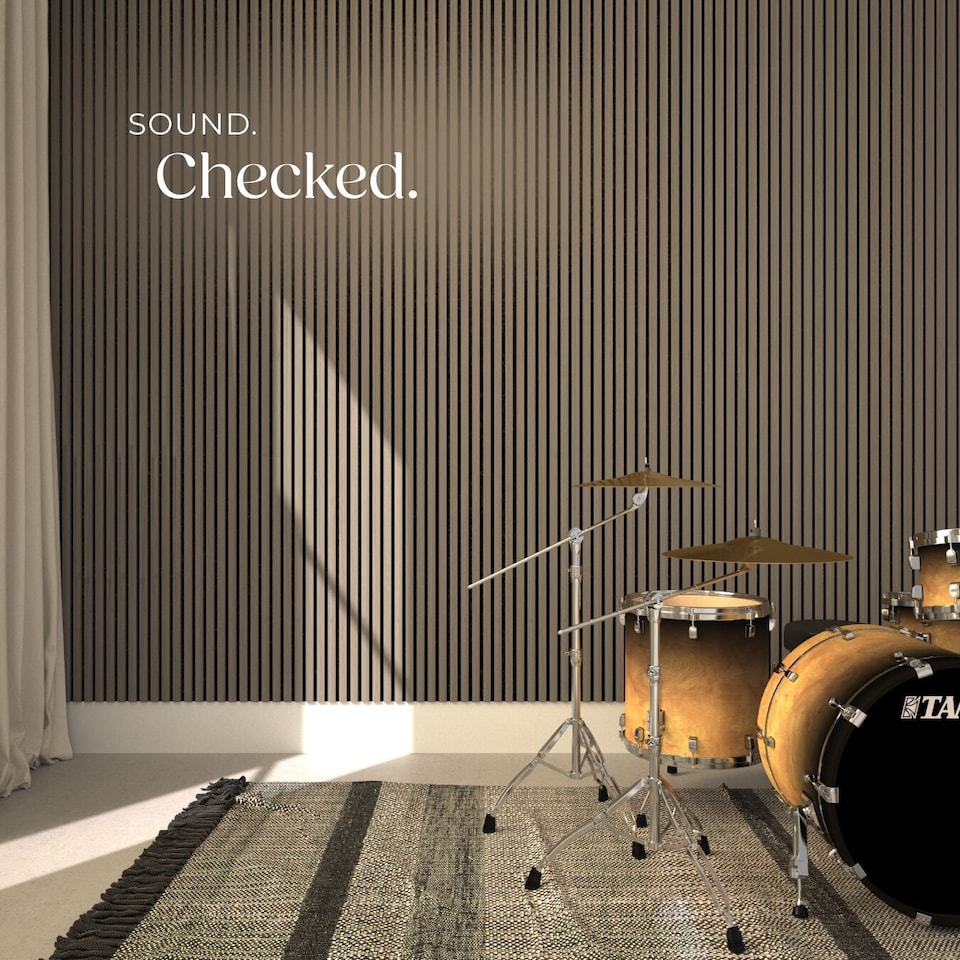 image 1 of Acoustic Wall Panels with Wood Veneer Slats, Thick Felt and Easy to Install | Brown | Dark oak | 120 x 60 x 120 cm | 2