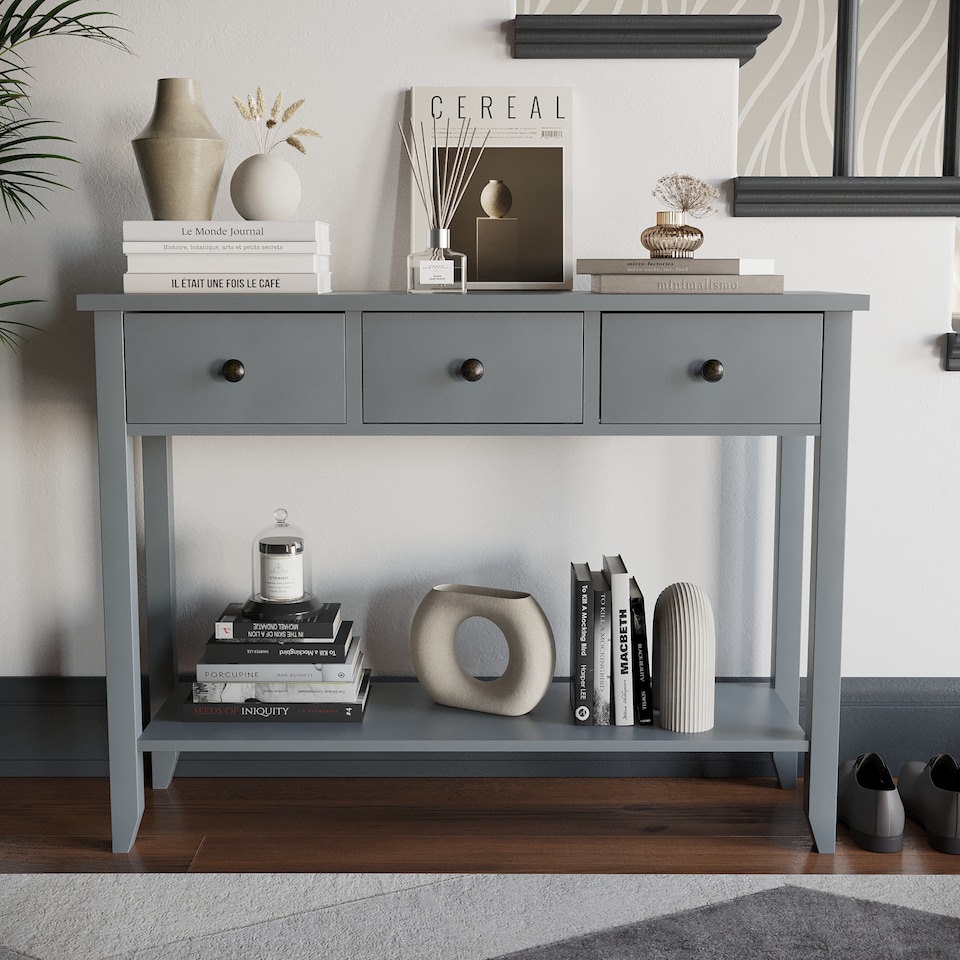 image 1 of Vida Designs Windsor 3 Drawer Console Table With Shelf, Grey