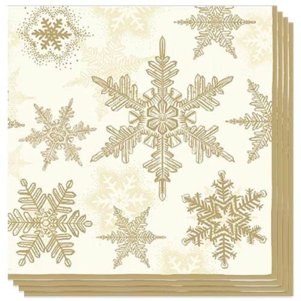Gold Snow Crystals Christmas Premium Decoupage Luncheon Napkins 3 Ply 33cm - Pack of 20