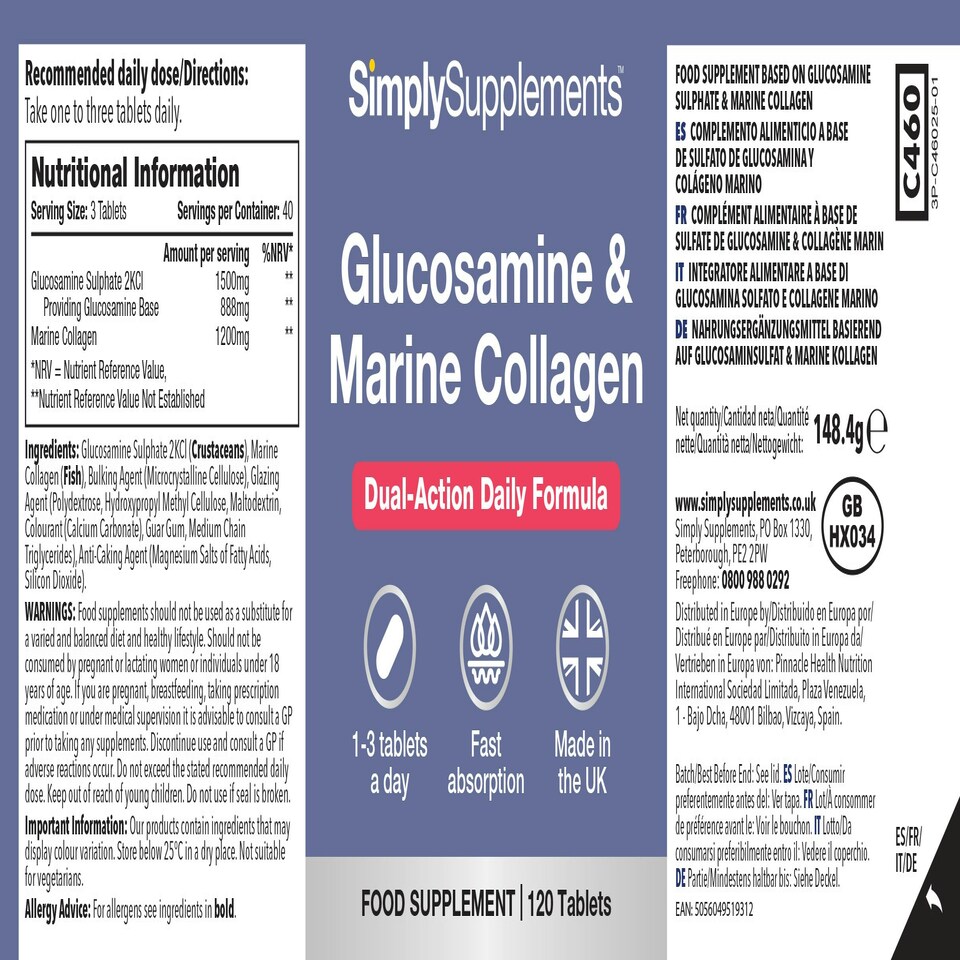 image 1 of Glucosamine 500mg & Marine Collagen 400mg - 120 Tablets