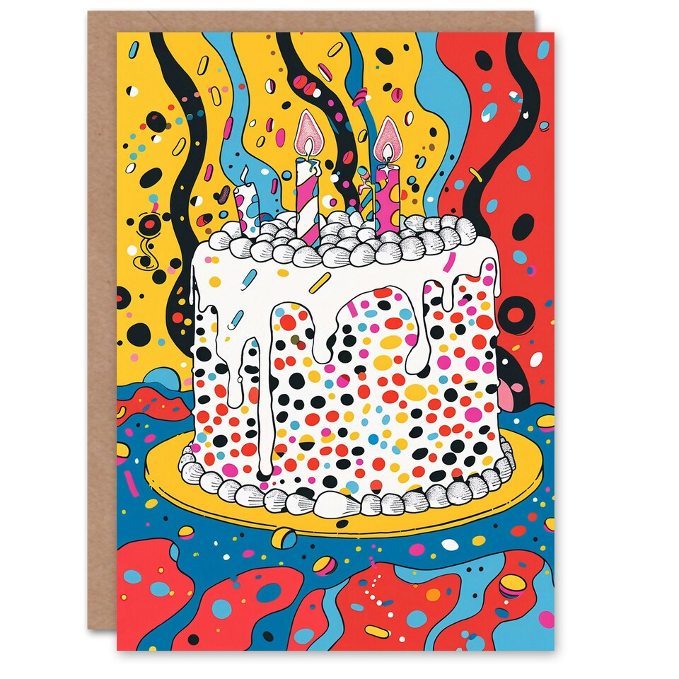image 1 of Multicolour Cake Colourful Fun Party Pop Man Birthday Card