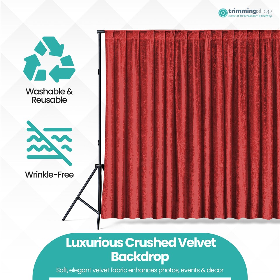 image 1 of 3x3m Crushed Velvet Backdrop, 8cm Rod Pocket Photography Background