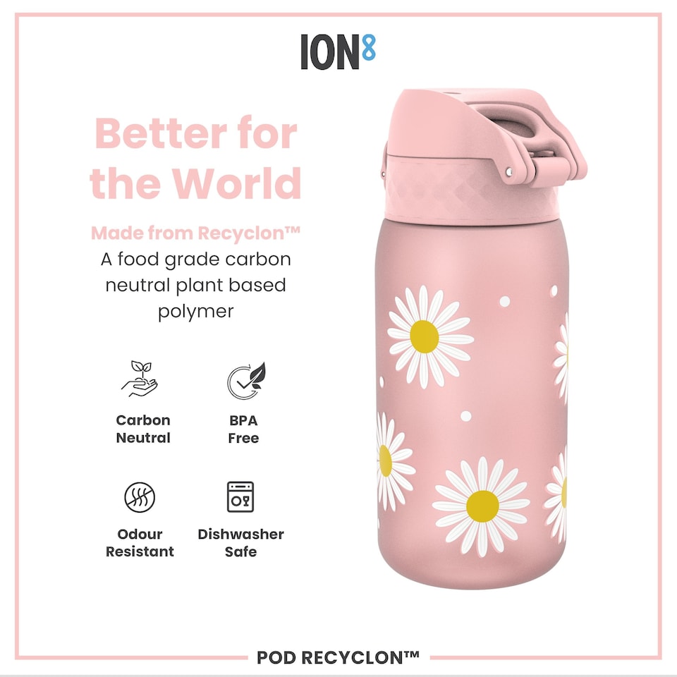 image 1 of Leak Proof Kids Water Bottle, BPA Free, 350ml (12oz) | Pink | Daisy | One Size