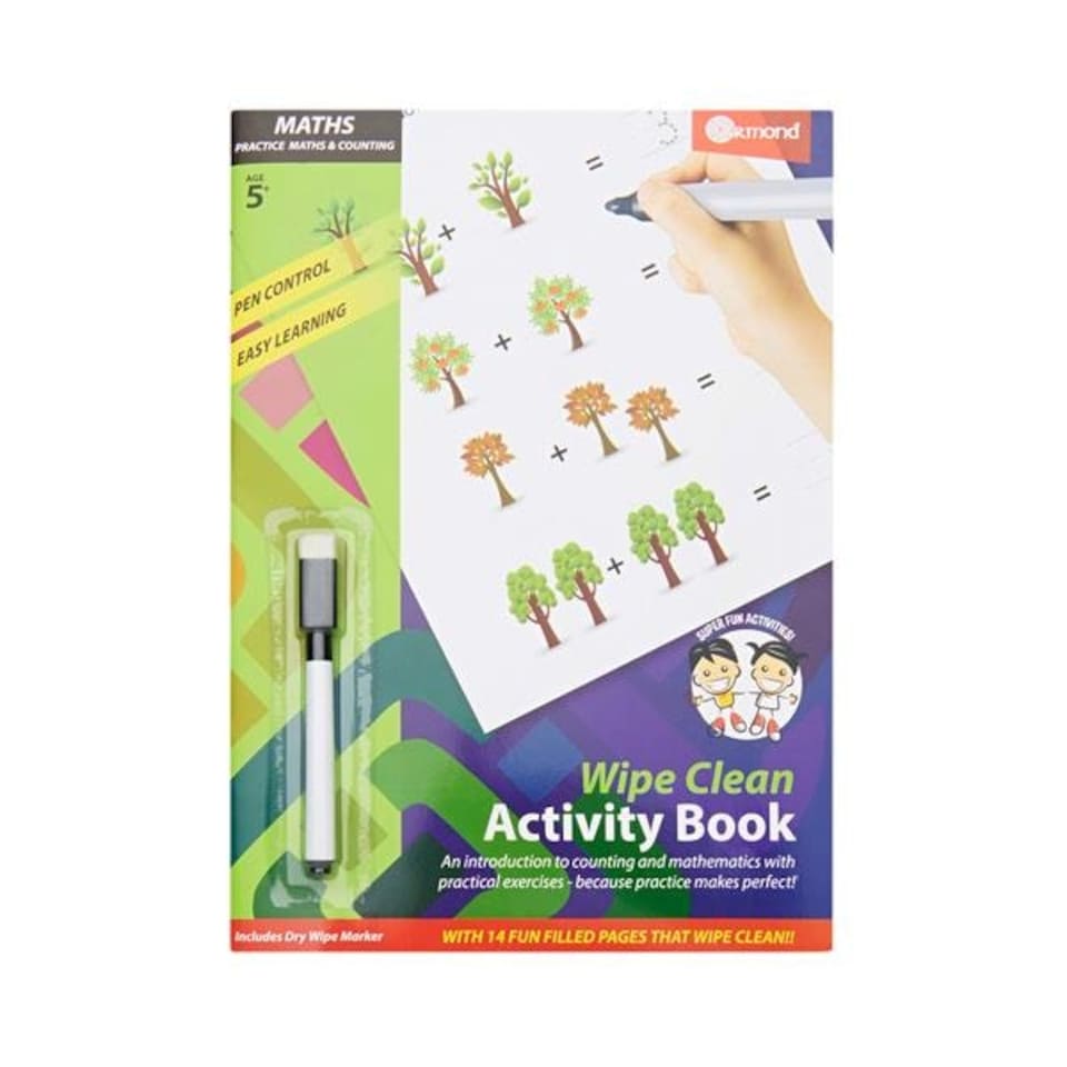image 1 of A4 14 Pages Wipe Clean Activity Maths And Counting Book With Pen by Ormond