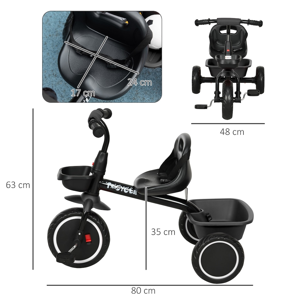 image 1 of AIYAPLAY Kids Trike for 2 to 5 Years with Adjustable Seat, Baskets, Black