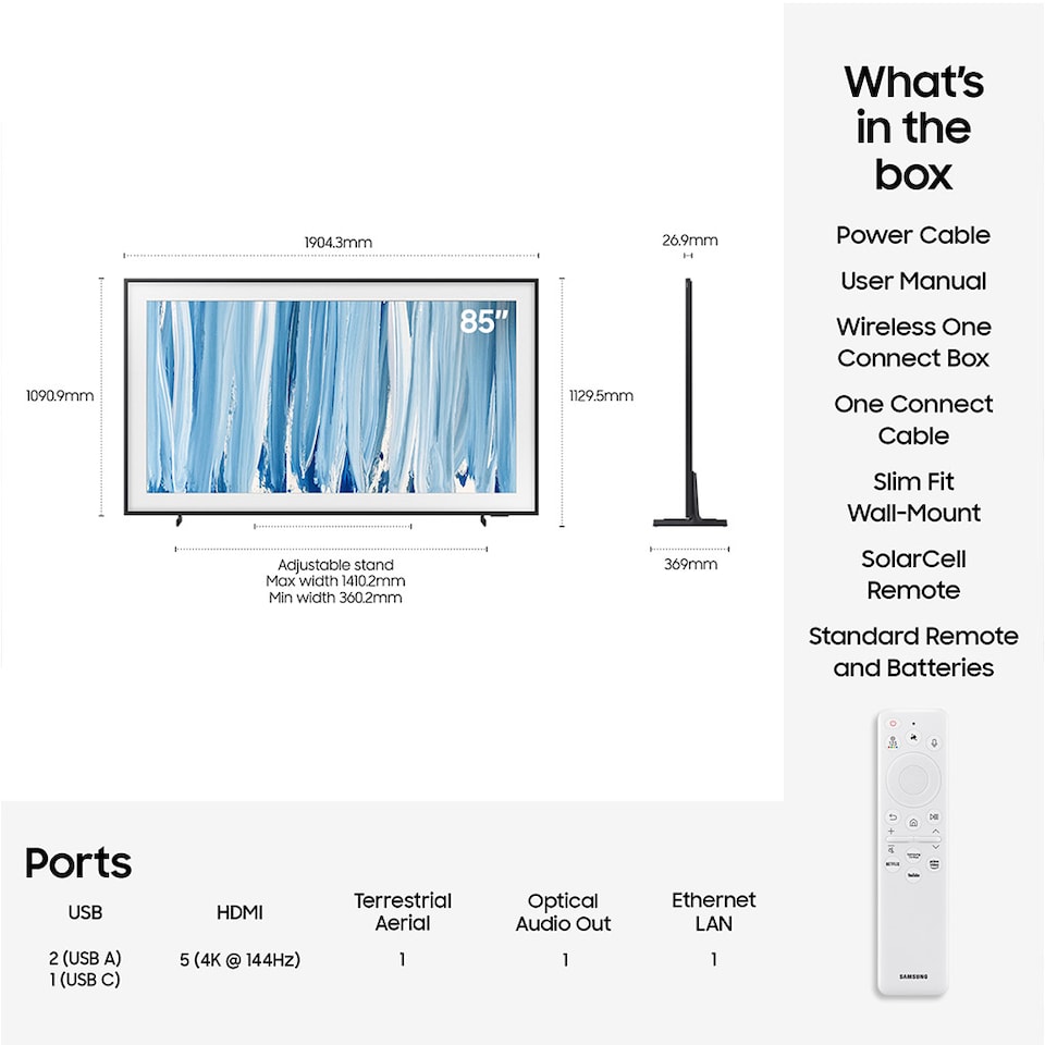 image 1 of Samsung QE85LS03HW 85" Frame Pro Vision AI 4K TV
