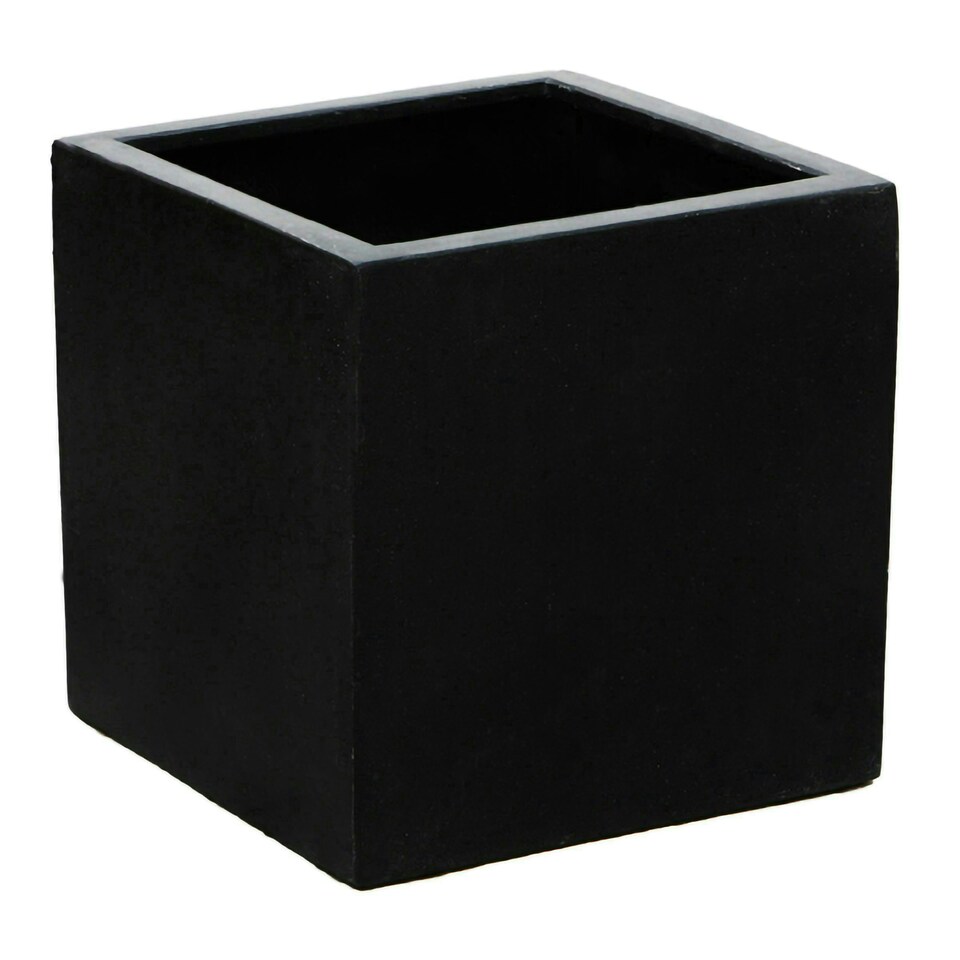 image 1 of Primrose Black Medium Polystone Cube Planter with Drainage Hole and Bung 30cm