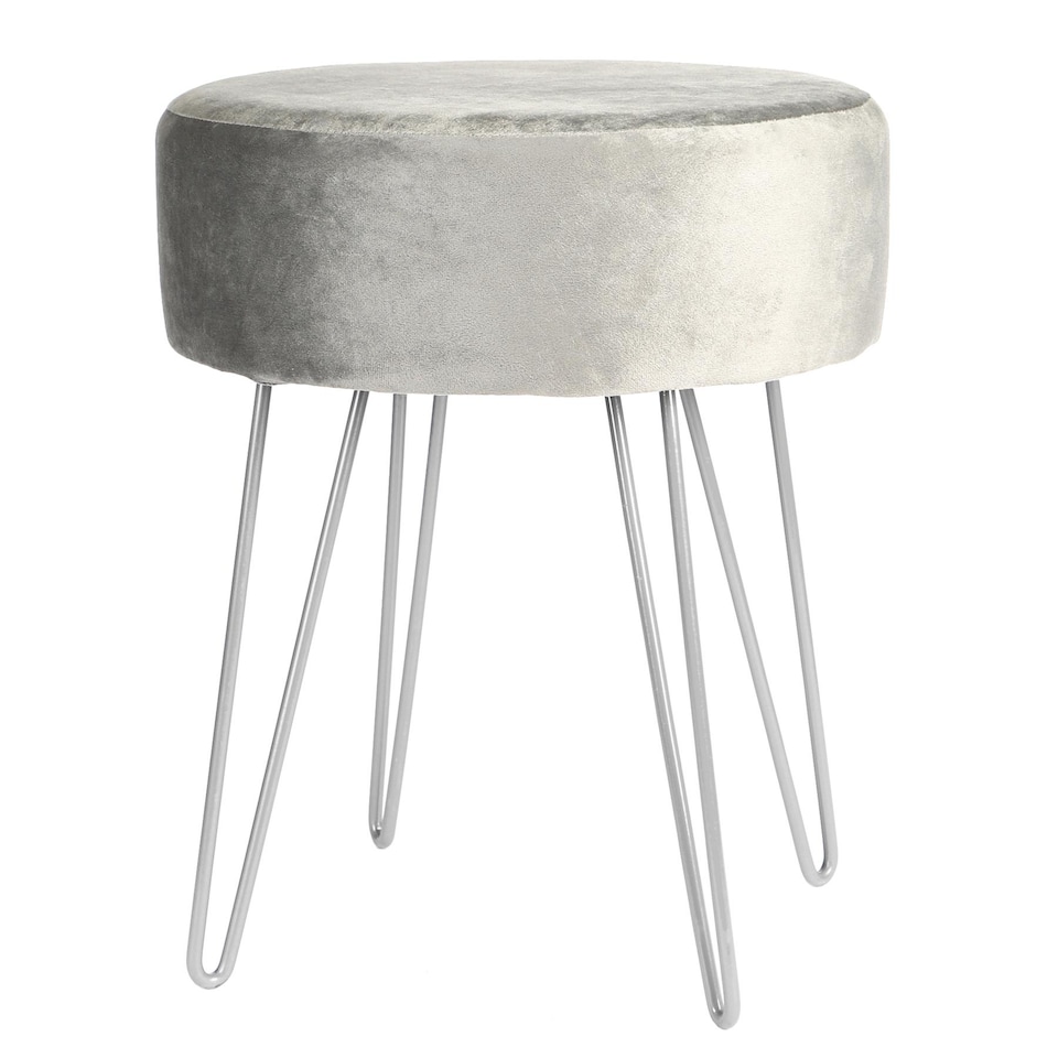 image 1 of Harbour Housewares Velvet Footstool - Round Modern Dressing Table Footstool Vanity Seat Chairs - 40 x 35cm - Grey/Silver | Grey | Grey/Silver | Pack of 1 | 1