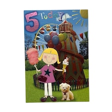 Age 5 Female Juvenile Funfair Scene Birthday Card