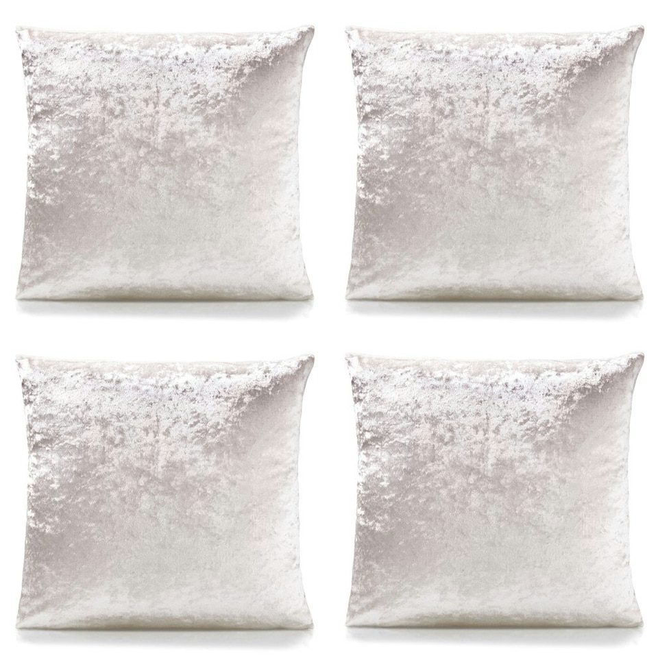 image 1 of Plain Crushed Velvet 45cm x 45cm Cream Cushion Set of 4 | Cream | 45cm x 45cm x 10cm | 4
