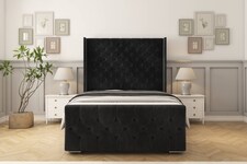 Sloomy Luthor Black Naples Bed Frame With Mattress With 50" Upholstered Wingback Headboard 2'6 Small Single