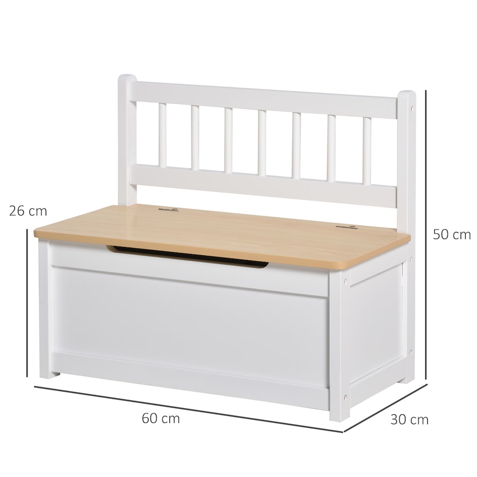 image 1 of HOMCOM 2 In 1 Wooden Toy Box, Seat Bench Storage Chest w Pneumatic Rod | White