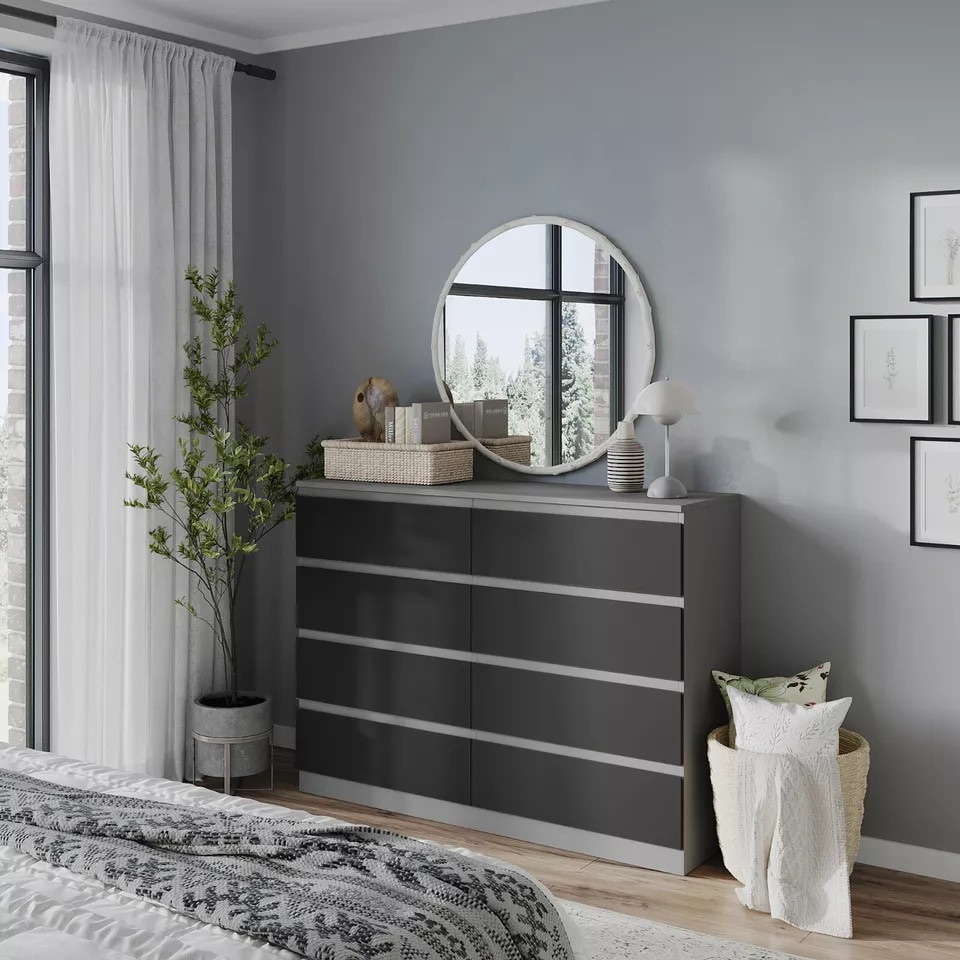 image 1 of Minimalist Chest of 8 Drawers - 88.3x120x35cm | Grey | Grey & Black | 1