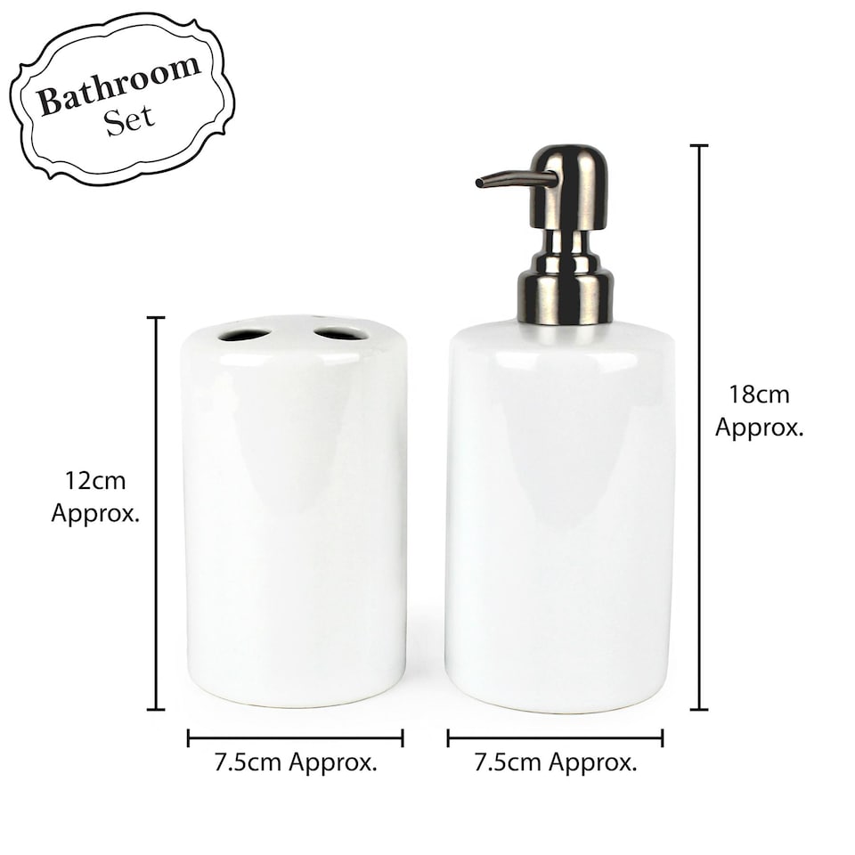 image 1 of Blue Flowers Bathroom Set - Refillable Ceramic Soap Dispenser & Toothbrush Holder