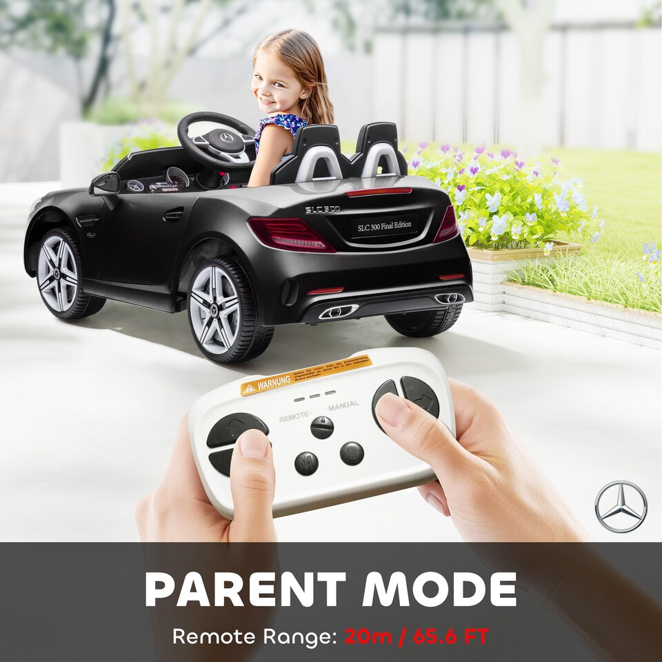 image 1 of AIYAPLAY Benz SLC 300 Licensed 12V Electric Car for Kids, Kids' Electric Ride on with Parental Remote, Music Lights, Suspension Wheels for 3-6 Years, Black