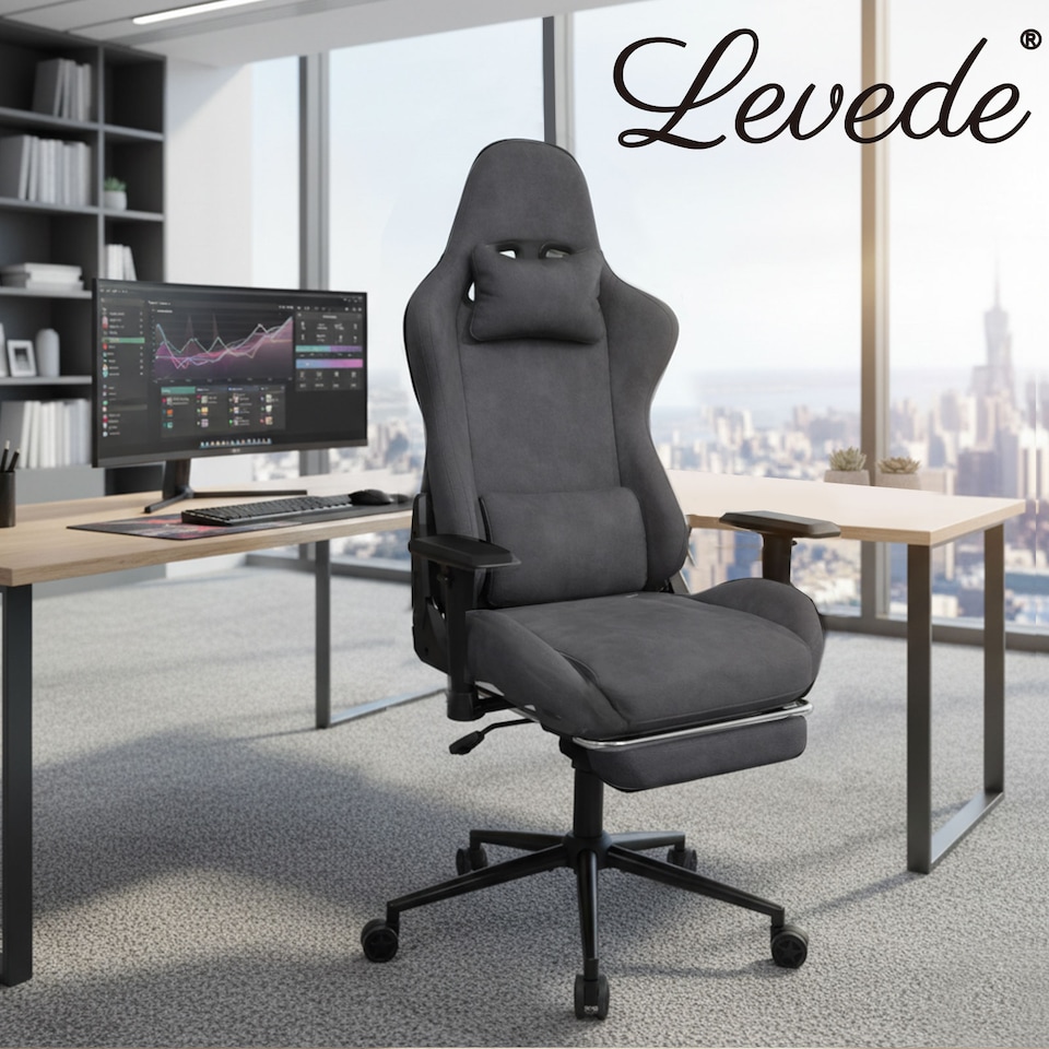 image 1 of Levede Ergonomic Office Chair Reclining Executive Chair Spring Foam Cushion | Grey | Grey