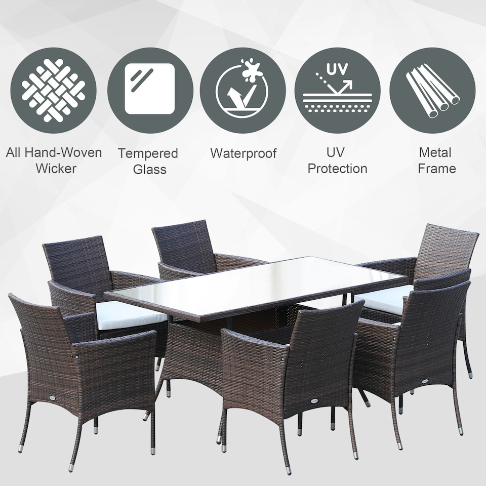 image 1 of Outsunny 7pc Rattan Garden Furniture Dining Set Wicker Patio