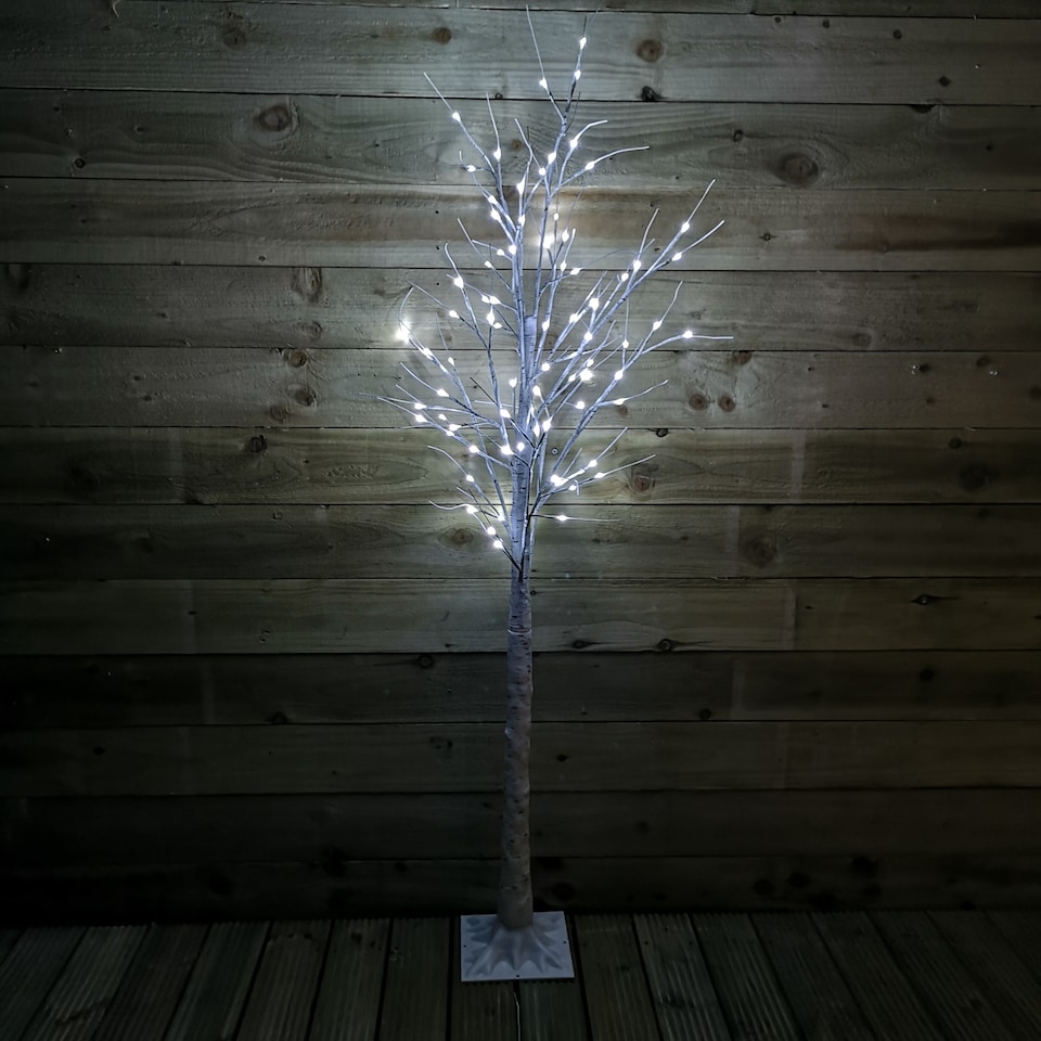 image 1 of 1.8m (6ft) Indoor Outdoor Christmas Lit Birch Tree with 80 Ice White LEDs