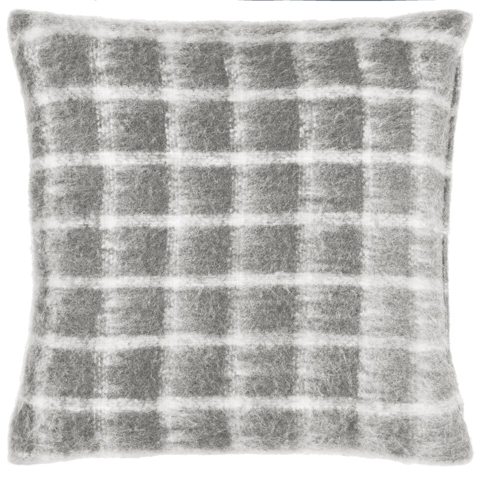 image 1 of Yard Yarrow Check Faux Mohair Check Cushion, Flint Grey, 45 x 45cm
