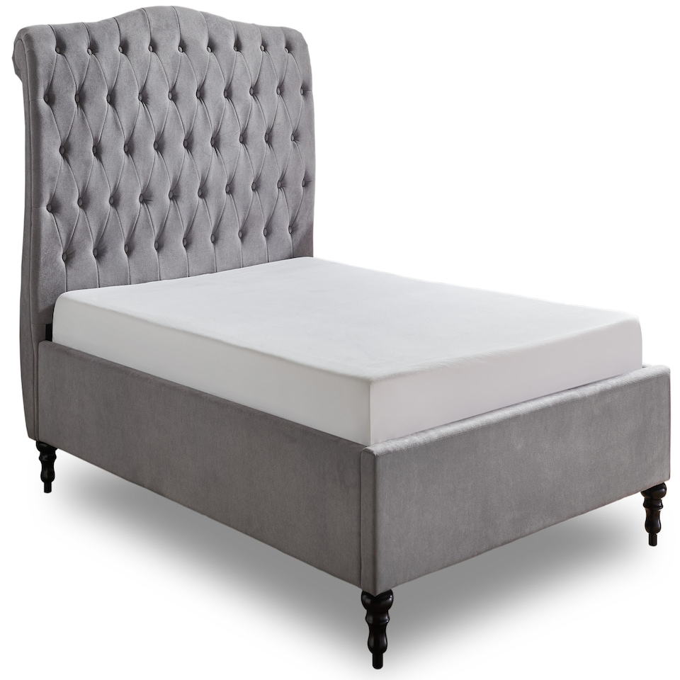 image 1 of 6ft Super King fabric upholstered,light grey,buttoned back,curved bed frame,bedstead
