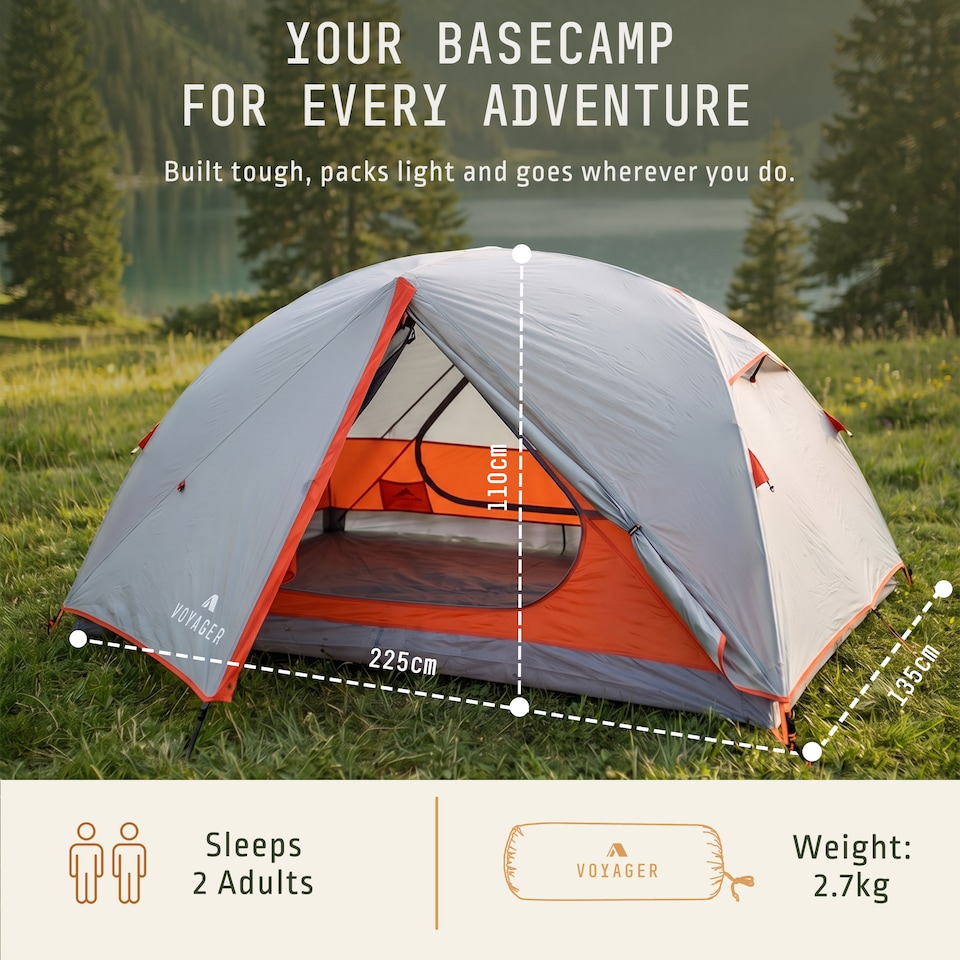 image 1 of Voyager 2 Man Dome Tent with Taped Seams and Breathable Mesh Inner