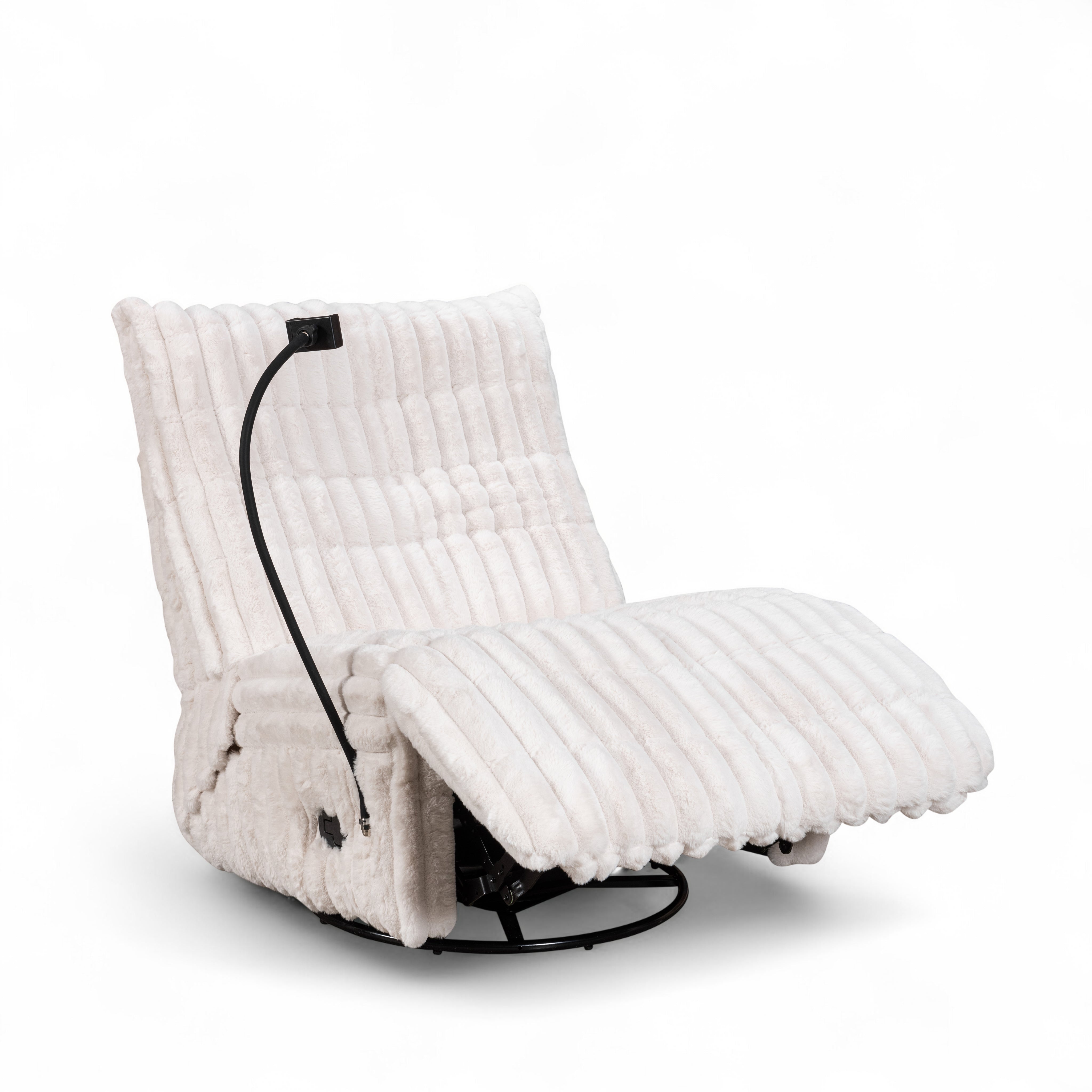 Beige Jumbo Cord Manual Recliner Swivel Chair with Phone Holder COMO