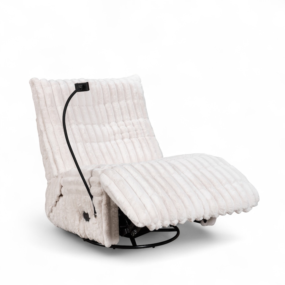image 1 of Beige Jumbo Cord Manual Recliner Swivel Chair with Phone Holder COMO