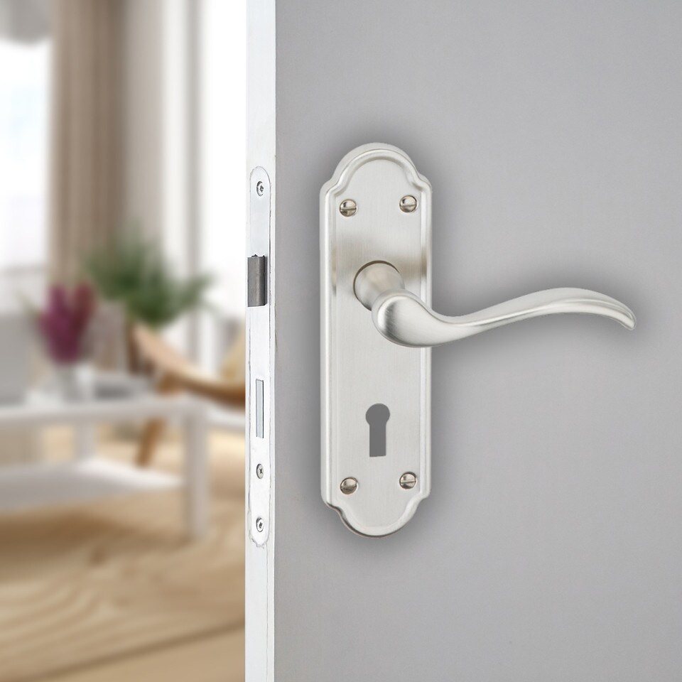 image 1 of Lisbon Metal Lever Latch Door Handles Set Rose Internal & External | Silver | Satin Nickel Keyhole | Set of 4