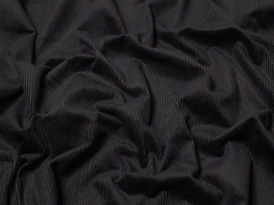 Minerva Core Range Black 8 Wale Cotton Corduroy Fabric for Dressmaking, 142.5cm / 56" Wide - per metre